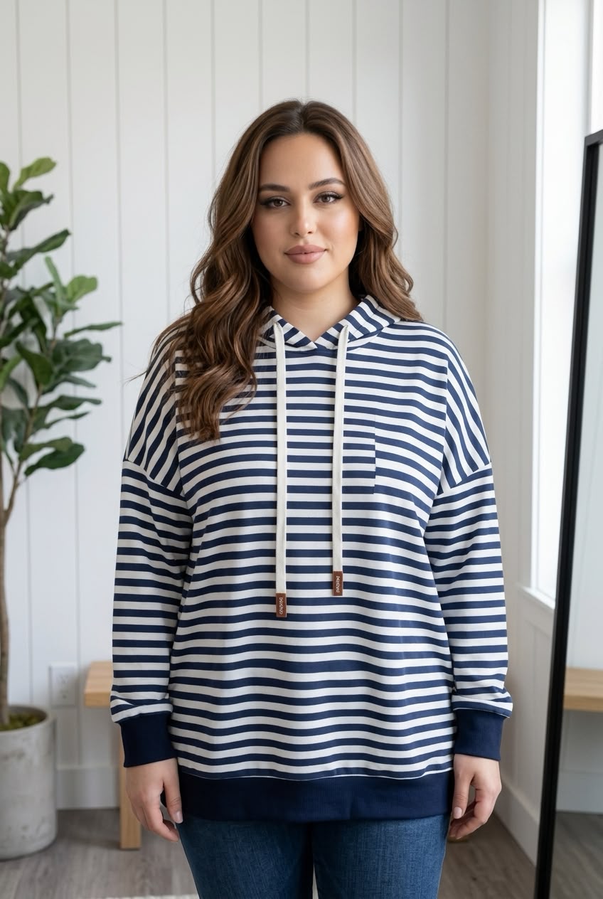Sudadera Curvy Rayas Urban con capucha
